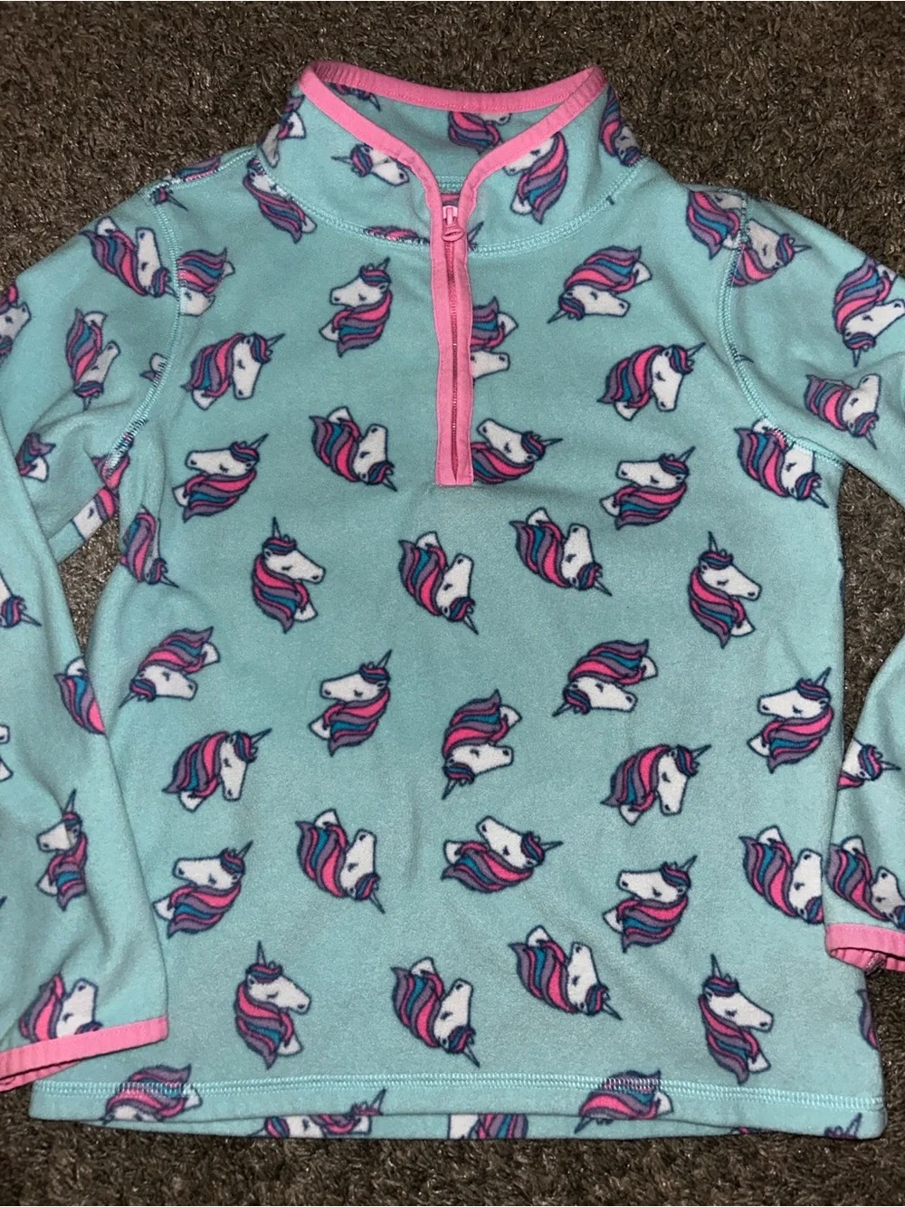 OshKosh B'gosh Mint Unicorn Print Fleece Top with Pink Trim